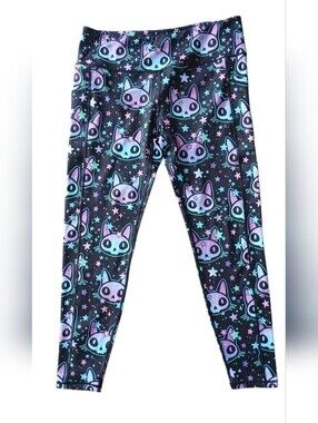 Constantly Varied Gear Black Leggings with Purple & Teal Cosmic Kitty
